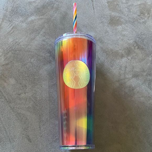 Starbucks Cup 24 Ounce Venti Cold Cup Rainbow Colored - Picture 1 of 9